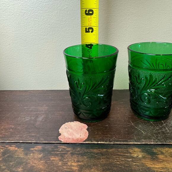 Set of 4 Anchor Hocking VTG 30s Forest Green Oatmeal Sandwich Pattern Glasses - Picture 9 of 9